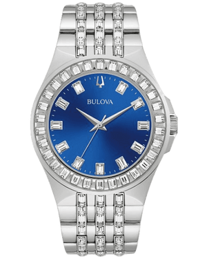 Bulova Phantom Baguette Crystal Blue Dial Silver Steel Strap Watch for Men - 96A254 Authentic Buy Shop Now
