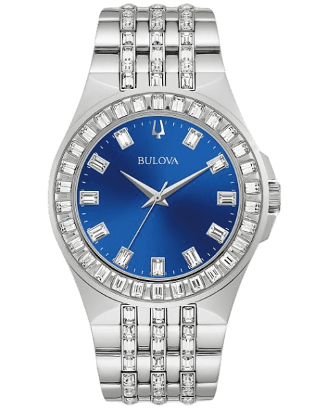 Bulova Phantom Baguette Crystal Blue Dial Silver Steel Strap Watch for Men - 96A254 Authentic Buy Shop Now
