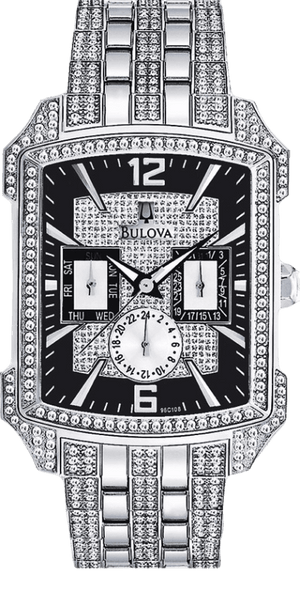 Bulova Crystal Collection Black Dial Silver Steel Strap Watch for Men - 98C108 Authentic Buy Shop Now