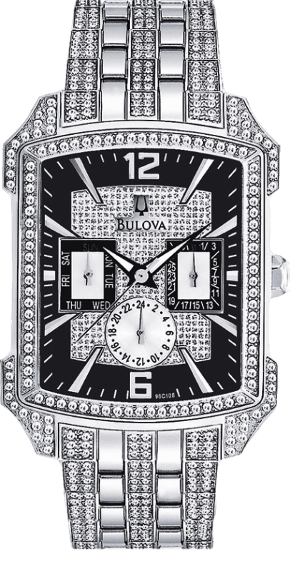 Bulova Crystal Collection Black Dial Silver Steel Strap Watch for Men - 98C108 Authentic Buy Shop Now