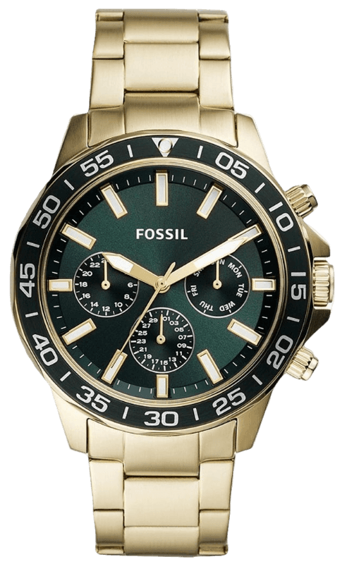 Fossil Bannon Multifunction Chronograph Green Dial Gold Steel Strap Watch for Men - BQ2493 Authentic Buy Shop Now