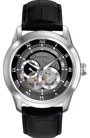 Bulova BVA Classic Automatic Silver Dial Black Leather Strap Watch for Men - 96A135 Authentic Buy Shop Now