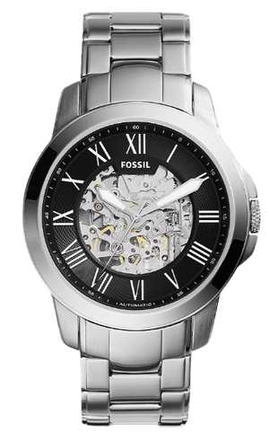 Fossil Grant Automatic Skeleton Black Dial Silver Steel Strap Watch for Men - ME3103 Authentic Buy Shop Now