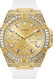 Guess Baguette Crystals Gold Dial White Silicone Strap Watch For Men - GW0208G3 Authentic Buy Shop Now