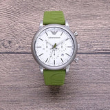 Emporio Armani Chronograph White Dial Green Rubber Strap Watch For Men - AR11022 Authentic Buy Shop Now