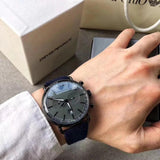 Emporio Armani Aviator Quartz Grey Dial Blue Fabric Strap Watch For Men - AR11144 Authentic Buy Shop Now