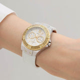 Guess Limelight Quartz Silver Dial White Leather Strap Watch For Women - W0775l8 Authentic Buy Shop Now