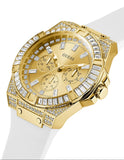 Guess Baguette Crystals Gold Dial White Silicone Strap Watch For Men - GW0208G3 Authentic Buy Shop Now