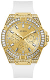 Guess Baguette Crystals Gold Dial White Silicone Strap Watch For Men - GW0208G3 Authentic Buy Shop Now