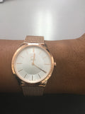 Calvin Klein Minimal White Dial Rose Gold Mesh Bracelet Watch for Women - K3M22626 Authentic Buy Shop Now