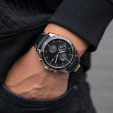 Tommy Hilfiger Parker Chronograph Quartz Grey Dial Black Leather Strap Watch For Men - 1791838 Authentic Buy Shop Now