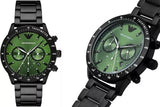 Emporio Armani Mario Chronograph Green Dial Black Steel Strap Watch For Men - AR11472 Authentic Buy Shop Now