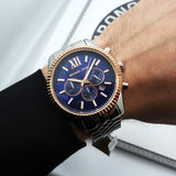 Michael Kors Lexington Chronograph Blue Dial Silver Steel Strap Watch For Men - MK8689 Authentic Buy Shop Now