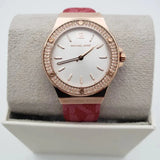 Michael Kors Lennox Three Hand Silver Dial Red Leather Strap Watch For Women - MK7308 Authentic Buy Shop Now