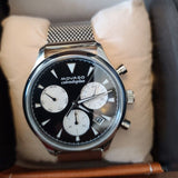 Movado Heritage Calendoplan Chronograph Black Dial Silver Mesh Strap Watch for Men - 3650097 Authentic Buy Shop Now