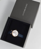Emporio Armani Gianni T-Bar Analog Mother of Pearl Dial Blue Leather Strap Watch For Women - AR11468 Authentic Buy Shop Now