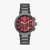 Hugo Boss One Chronograph Red Dial Grey Steel Strap Watch For Men - 1514000 Authentic Buy Shop Now