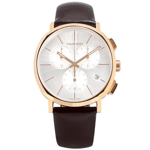 Calvin Klein Posh Chronograph White Dial Brown Leather Strap Watch for Men - K8Q376G6 Authentic Buy Shop Now