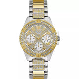 Guess Frontier Chronograph Crystals Gold Dial Two Tone Steel Strap Watch For Women - W1156L5 Authentic Buy Shop Now