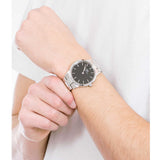 Daniel Wellington Iconic Link Black Dial Silver Steel Strap Watch For Women - DW00100342 Authentic Buy Shop Now