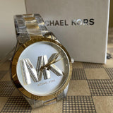 Michael Kors Slim Runway Three Hand Silver Dial Two Tone Steel Strap Watch For Women - MK4735 Authentic Buy Shop Now