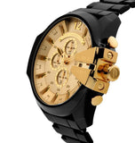 Diesel Mega Chief Chronograph Gold Dial Black Steel Strap Watch For Men - DZ4485 Authentic Buy Shop Now