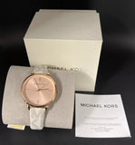 Michael Kors Jayne Three Hand Rose Gold Dial White Leather Strap Watch For Women - MK7128 Authentic Buy Shop Now
