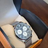 Movado Heritage Calendoplan Chronograph Black Dial Silver Mesh Strap Watch for Men - 3650097 Authentic Buy Shop Now