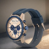Armani Exchange Hampton Chronograph Rose Gold Dial Blue Silicone Strap Watch For Men - AX1730 Authentic Buy Shop Now