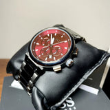 Hugo Boss One Chronograph Red Dial Grey Steel Strap Watch For Men - 1514000 Authentic Buy Shop Now