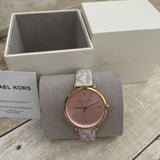 Michael Kors Jayne Three Hand Rose Gold Dial White Leather Strap Watch For Women - MK7128 Authentic Buy Shop Now