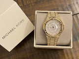 Michael Kors Lennox Three Hand Crystals White Dial Gold Steel Strap Watch For Women - MK6991 Authentic Buy Shop Now