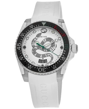 Gucci Dive Quartz White Dial White Rubber Strap Watch For Men - YA136330 Authentic Buy Shop Now