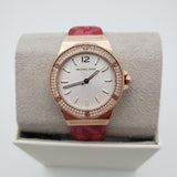 Michael Kors Lennox Three Hand Silver Dial Red Leather Strap Watch For Women - MK7308 Authentic Buy Shop Now