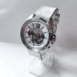 Michael Kors Brecken Chronograph Silver Dial White Leather Strap Watch For Men - MK8949 Authentic Buy Shop Now