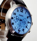 Fossil Pilot Chronograph Sky Blue Dial Black Leather Strap Watch for Men - FS5162 Authentic Buy Shop Now