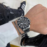 Emporio Armani Diver Chronograph Quartz Black Dial Silver Steel Strap Watch For Men - AR11360 Authentic Buy Shop Now
