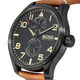 Hugo Boss Aeroliner Maxx Chronograph Black Dial Brown Leather Strap Watch For Men - HB1513082 Authentic Buy Shop Now
