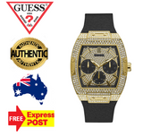 Guess Phoenix Multifunction Crystals Gold Dial Black Silicone Strap Watch For Men - GW0048G2 Authentic Buy Shop Now