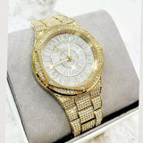 Michael Kors Lennox Three Hand Crystals White Dial Gold Steel Strap Watch For Women - MK6991 Authentic Buy Shop Now