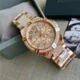 Guess Frontier Chronograph Crystals Rose Gold Dial Rose Gold Steel Strap Watch for Men - W0799G3 Authentic Buy Shop Now