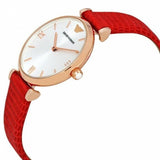Emporio Armani Gianni T Bar Silver Dial Red Leather Strap Watch For Women - AR1876 Authentic Buy Shop Now