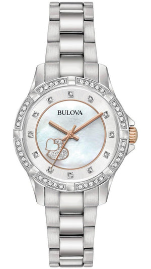 Bulova Crystal Collection Mother of Pearl Dial Silver Steel Strap Watch for Women - 98L232 Authentic Buy Shop Now