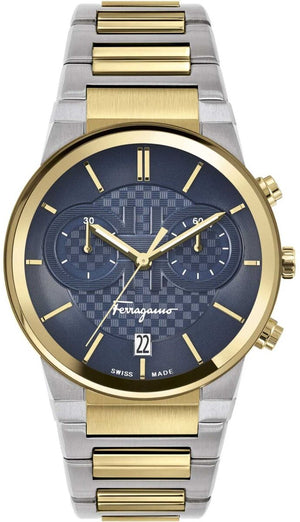 Salvatore Ferragamo Sapphire Chrono Blue Dial Two Tone Steel Strap Watch for Men - SFME00521 Authentic Buy Shop Now