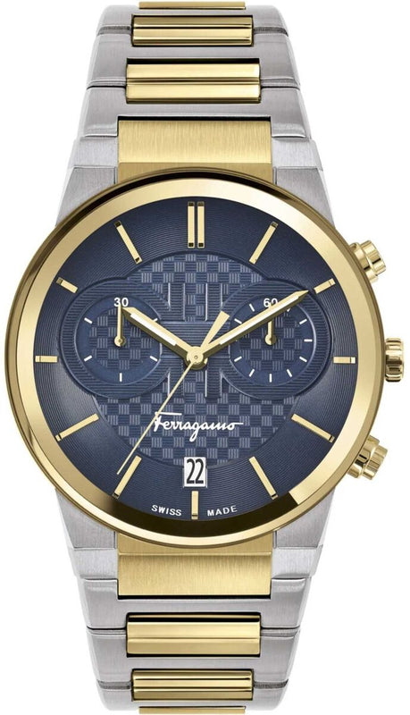Salvatore Ferragamo Sapphire Chrono Blue Dial Two Tone Steel Strap Watch for Men - SFME00521 Authentic Buy Shop Now
