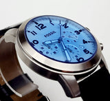 Fossil Pilot Chronograph Sky Blue Dial Black Leather Strap Watch for Men - FS5162 Authentic Buy Shop Now