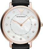 Emporio Armani Kappa Mother of Pearl Dial Black Leather Strap Watch For Women - AR80011 Authentic Buy Shop Now
