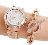 Michael Kors Everest Chronograph Silver Dial Rose Gold Steel Strap Watch For Women - MK7213 Authentic Buy Shop Now