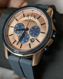 Armani Exchange Hampton Chronograph Rose Gold Dial Blue Silicone Strap Watch For Men - AX1730 Authentic Buy Shop Now