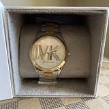 Michael Kors Slim Runway Three Hand Silver Dial Two Tone Steel Strap Watch For Women - MK4735 Authentic Buy Shop Now